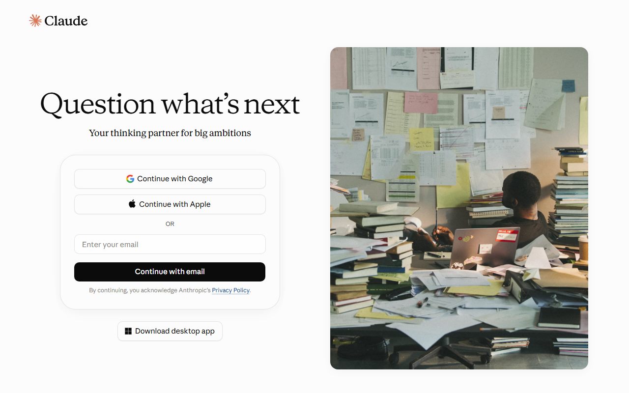 Claude's public homepage, captured automatically on October 7, 2026. Not a logged-in account; the page may have changed since.