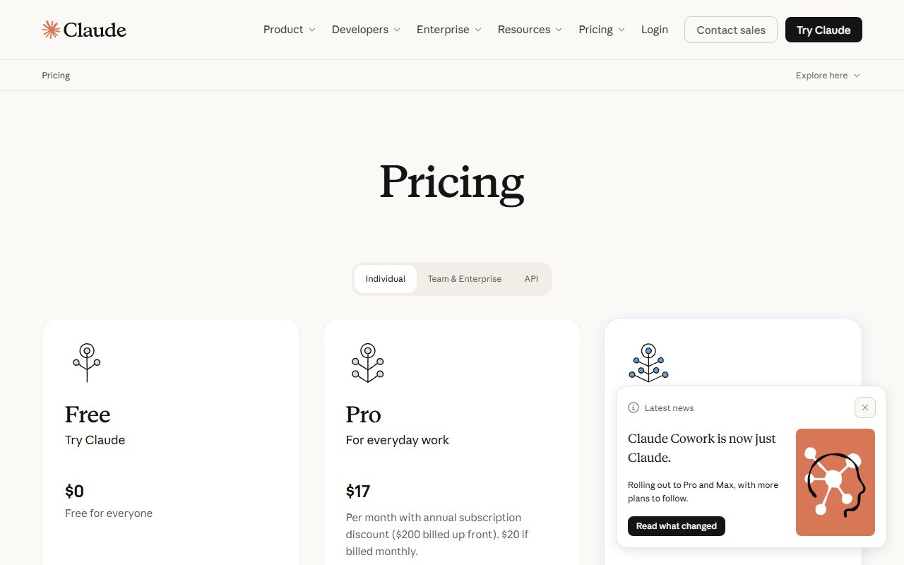 Claude's pricing page as captured on October 7, 2026. Prices and tier contents change; the live page is the source of truth.