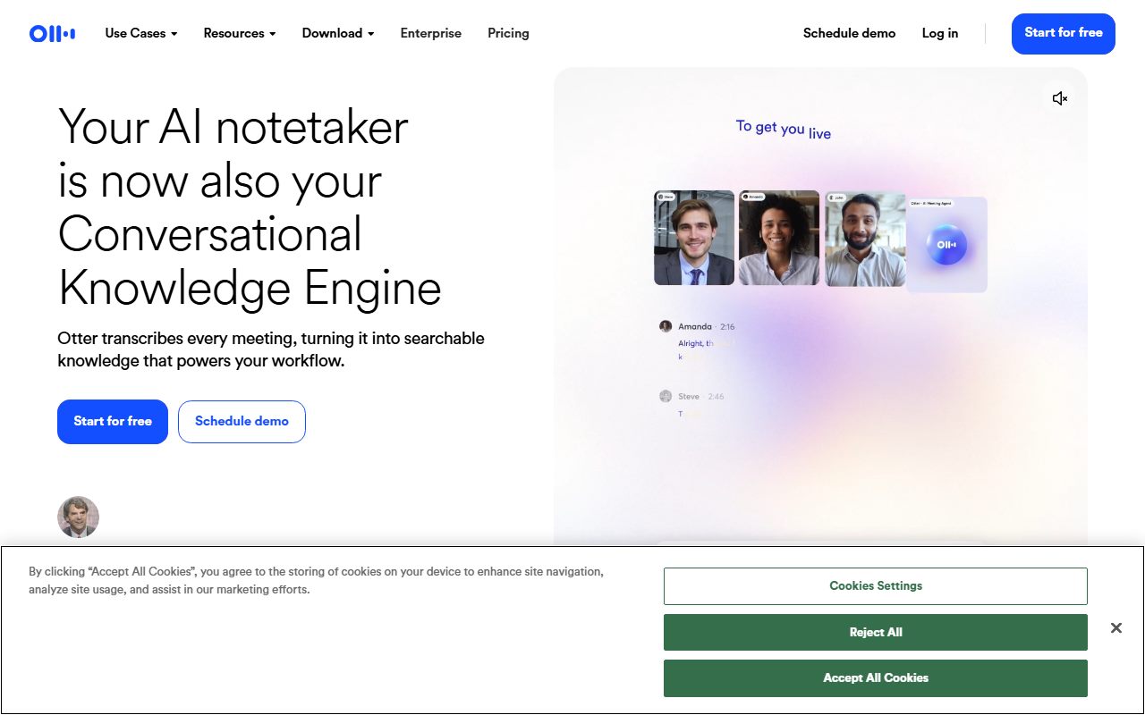 Otter.ai's public homepage, captured automatically on October 7, 2026. Not a logged-in account; the page may have changed since.